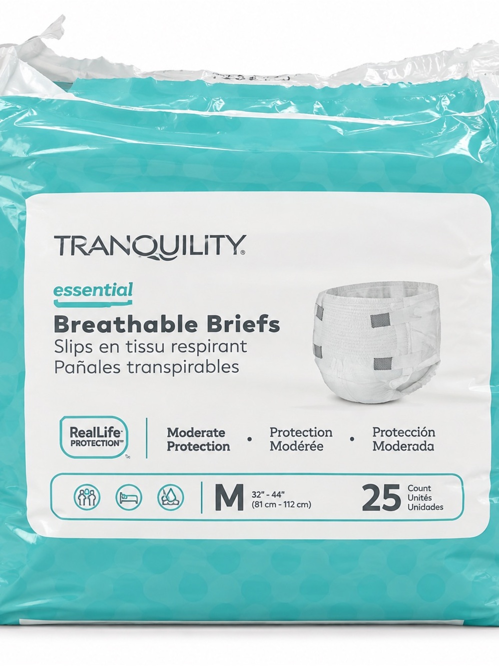 Tranquility Essential Breathable Briefs Size M – 25 Count